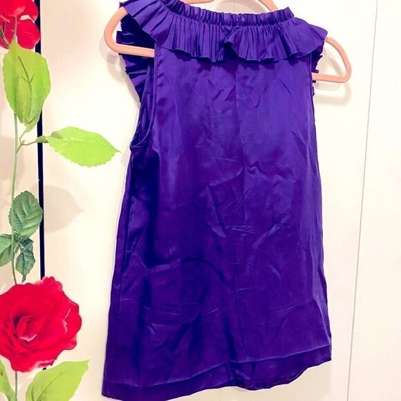 🌷J Crew🌷 100% Silk Sleeveless Top With Ruffle Flower Bow Accent - Picture 6 of 7